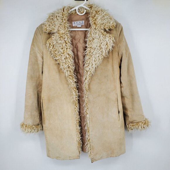 Vintage Real Comfort Tan Suede Leather Penny Lane Winter Jacket and Hat Medium - Picture 1 of 16